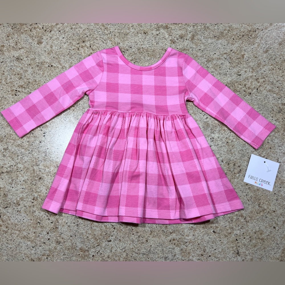 NWT Falls Creek Kids Toddler Girl Casual Spring Dress - Pink Plaid - 12m